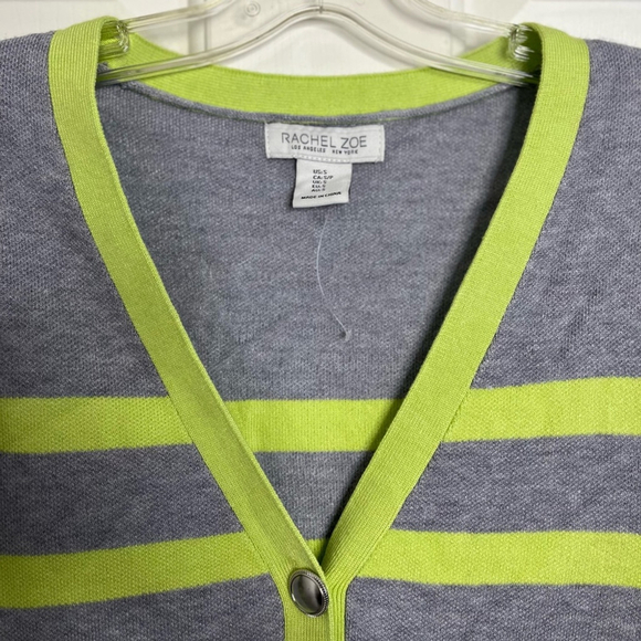 NWT Rachel Zoe Stripe Silver Button Cardigan S Grey Green - Picture 3 of 10